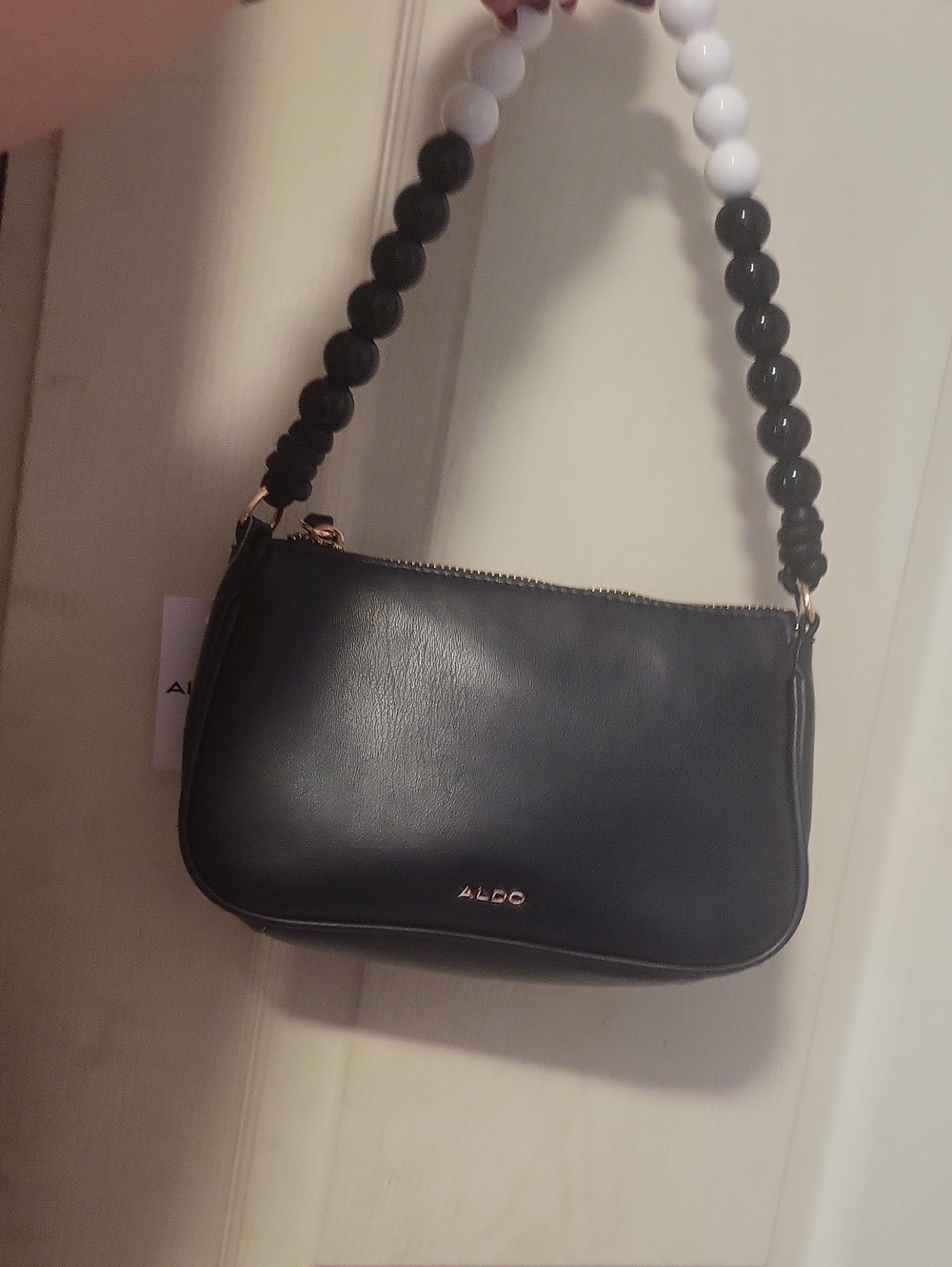 ALDO Black Shoulder Bag with Two-Tone Beaded Handle